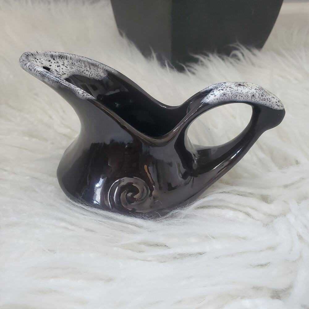 Glazed Pottery Creamer Pitcher Jar Vase Brown Retro Style